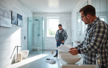 Bathroom contractors near me collaborating on a stylish bathroom renovation project.