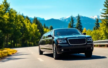 Luxury limo from seattle to vancouver cruising along a scenic route surrounded by nature.