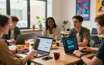 Engaging group discussion about nsfw ai chat apps in a vibrant coworking space.