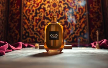 Showcasing the Oud for greatness fragrance in a luxurious setting with elegant details.